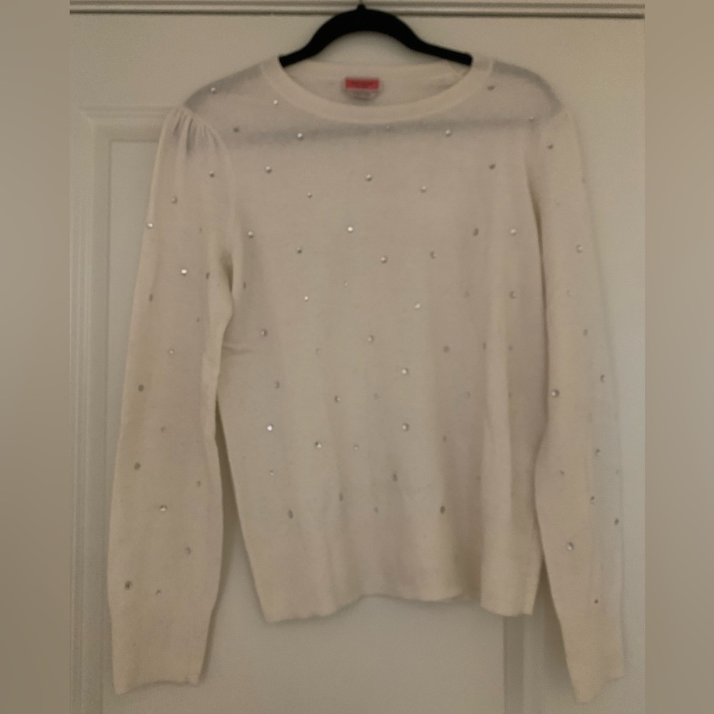 Kate Spade Ivory Crew Neckline Sweater with Scattered Rhinestones, SZ L